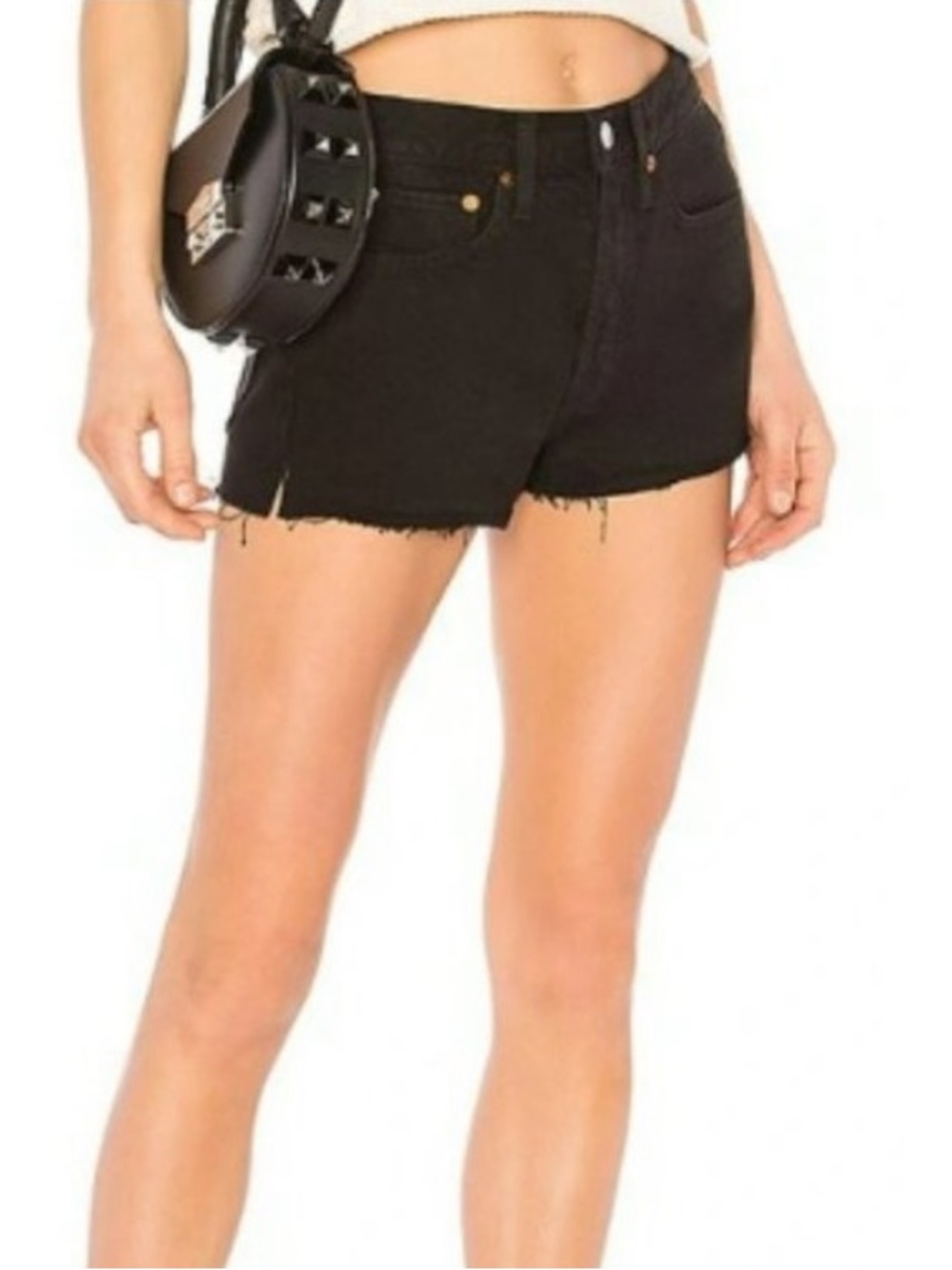 RE/DONE x LEVI’S Black Distressed Button Fly Jean Shorts - See Measurements